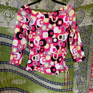 Y2K Beware Bright Pink Abstract Mesh Blouse Size Small